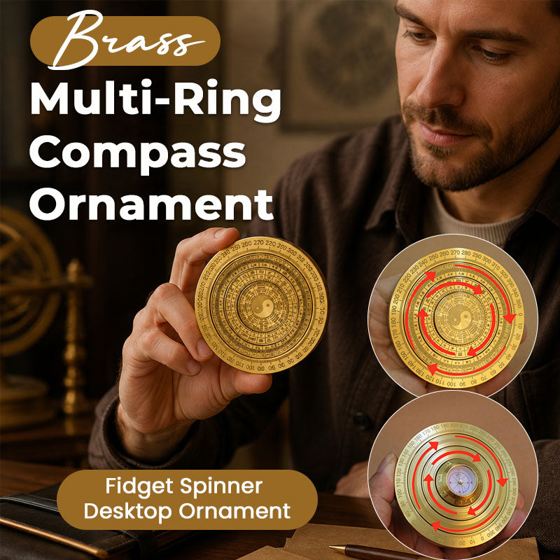 🧭 Brass Multi‑Ring Compass Ornament – Smooth Rotating Vintage Desktop Decor