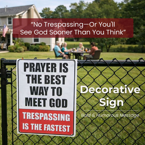 "No Trespassing—Or You'll See God Sooner Than You Think" (Decorative Sign)😏🚫