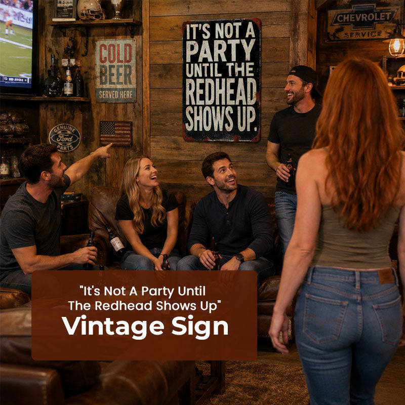 ✨"It's Not A Party Until The Redhead Shows Up" Vintage Sign