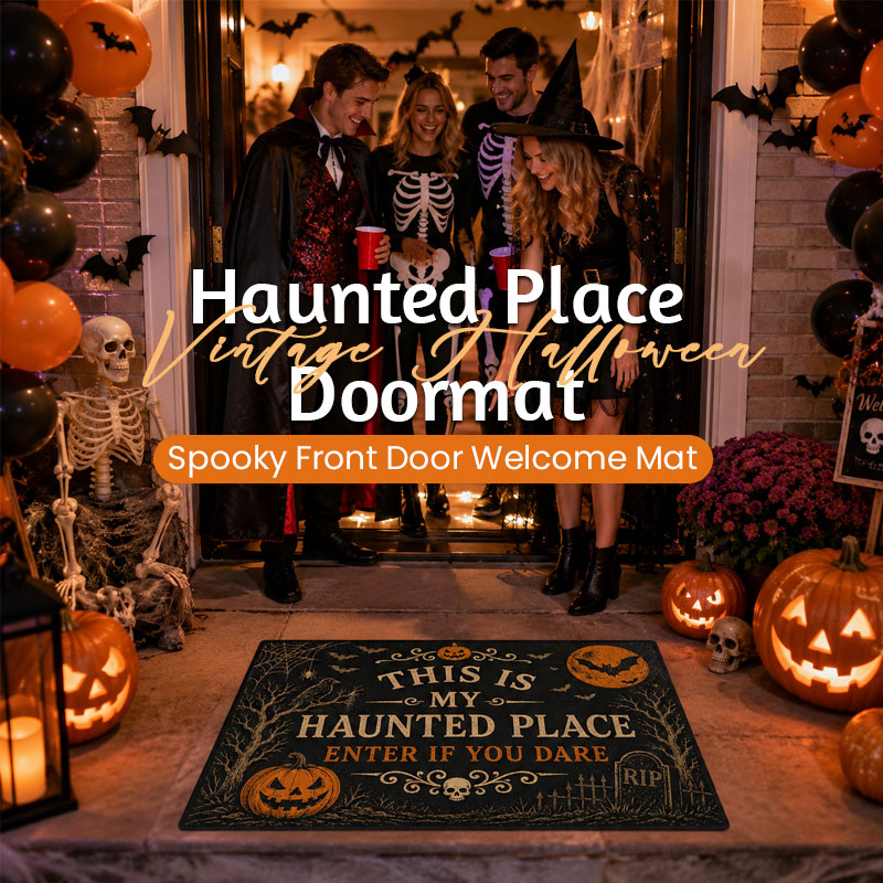 🎃Vintage Halloween Haunted Place Doormat – Spooky Front Door Welcome Mat