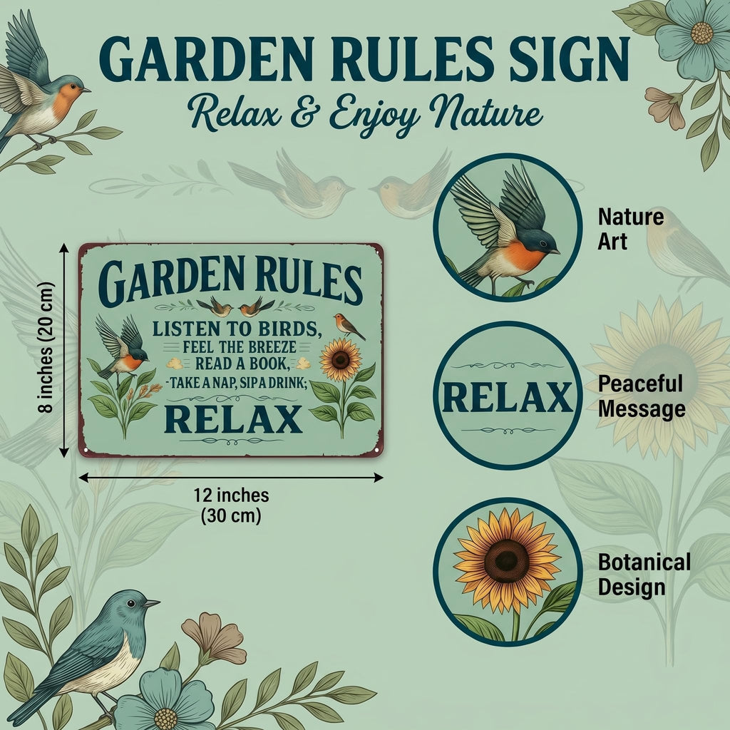 ✨Vintage "Garden Rules" Metal Sign - Relaxing Botanical Outdoor Decor