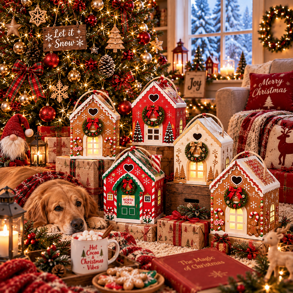 🏠 Christmas Magic House Gift Box – Creative 3D Handheld Holiday Gift Packaging