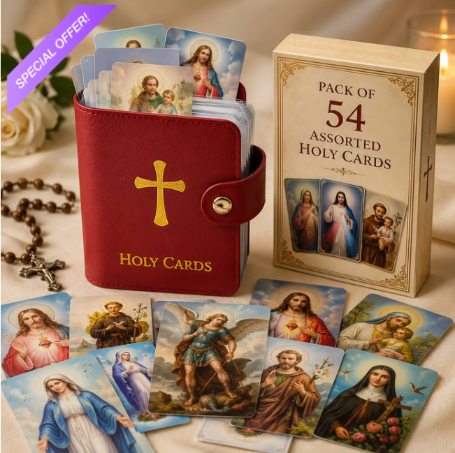 ✝️ Catholic Genuine Leather Holy Card Holder – Pocket Prayer Card Organizer with Snap Closure