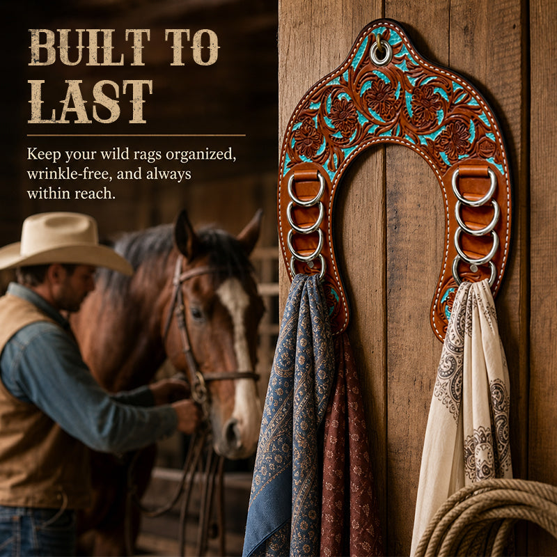 🤠Handcrafted Leather Horseshoe Wild Rag Holder | Western Scarf & Bandana Organizer