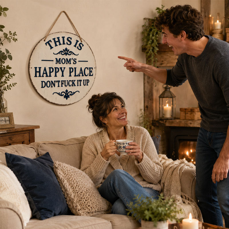 🏡 Mom’s Happy Place Sign – Funny Rustic Home Decor 😂