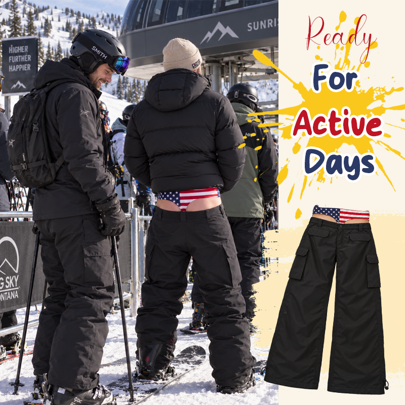 🏔️ American Flag Waistband Wide-Leg Ski Pants