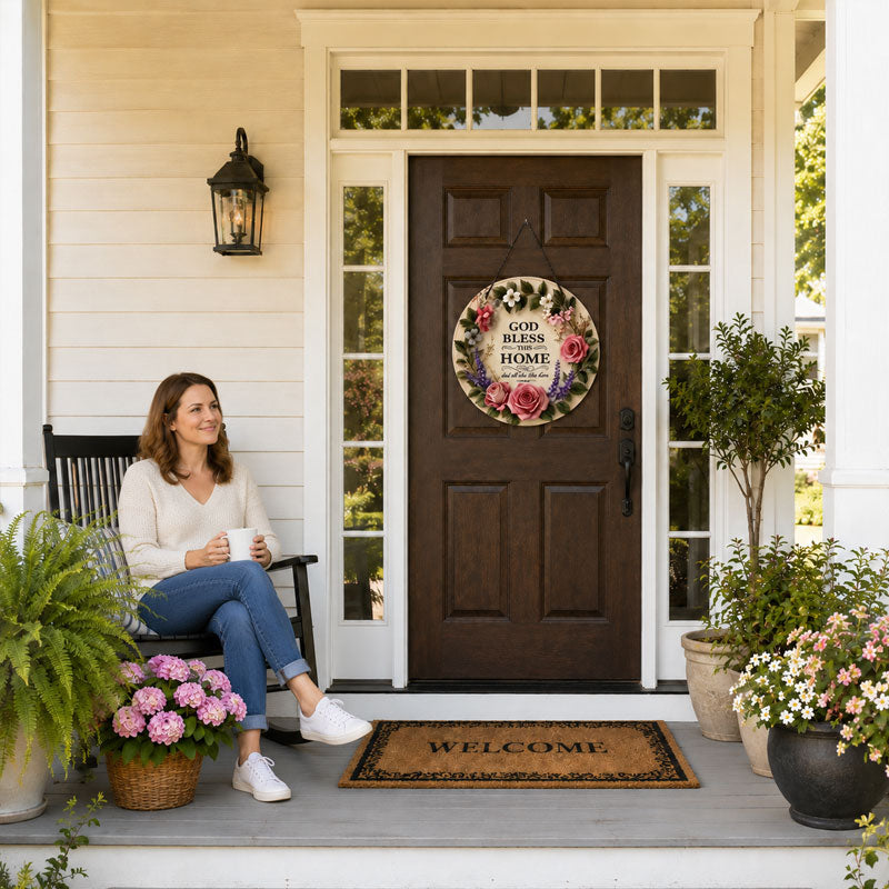 🌸 "May God Bless This Home" Floral Doorplate – A Heartfelt Blessing For Every Family 🙏