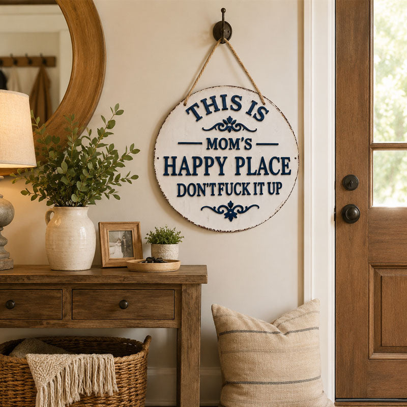 🏡 Mom’s Happy Place Sign – Funny Rustic Home Decor 😂