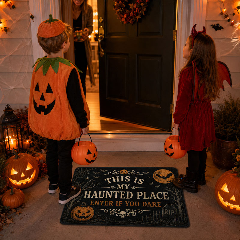🎃Vintage Halloween Haunted Place Doormat – Spooky Front Door Welcome Mat