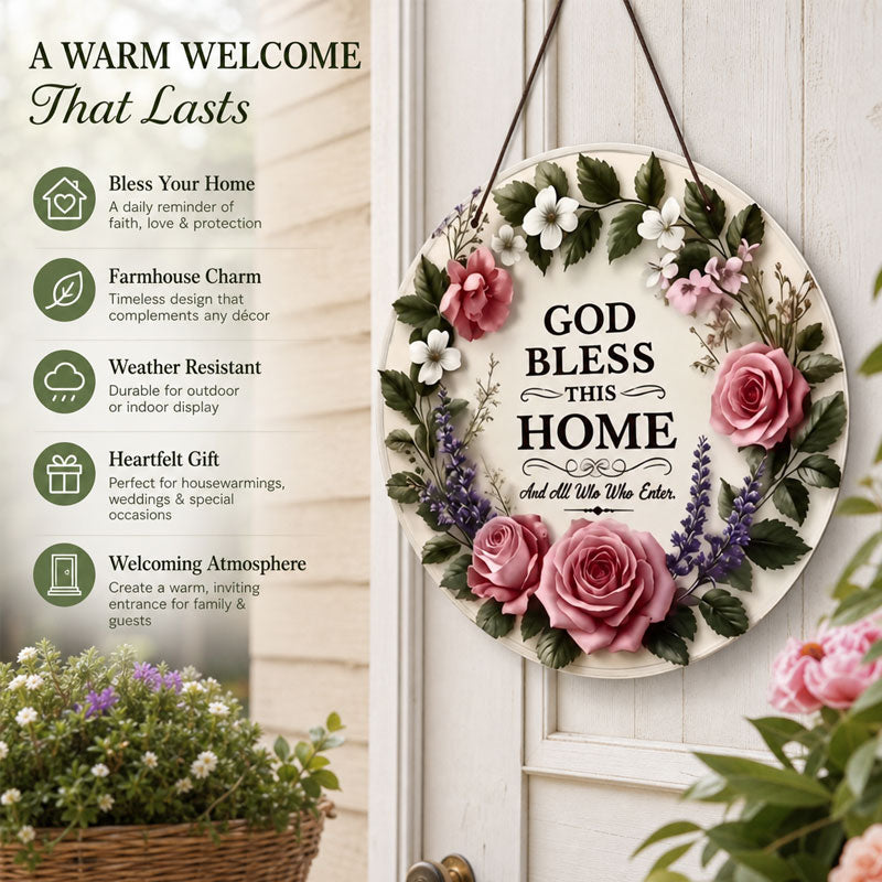 🌸 "May God Bless This Home" Floral Doorplate – A Heartfelt Blessing For Every Family 🙏