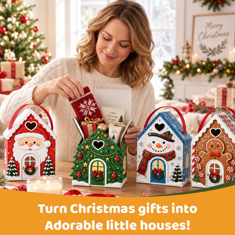 🏠 Christmas Cottage Handle Gift Box – 3D House‑Shaped Festive Packaging For Small Treats