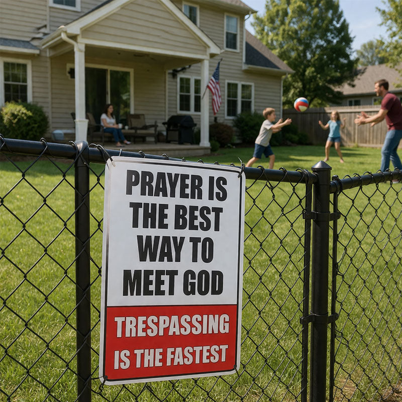 "No Trespassing—Or You'll See God Sooner Than You Think" (Decorative Sign)😏🚫