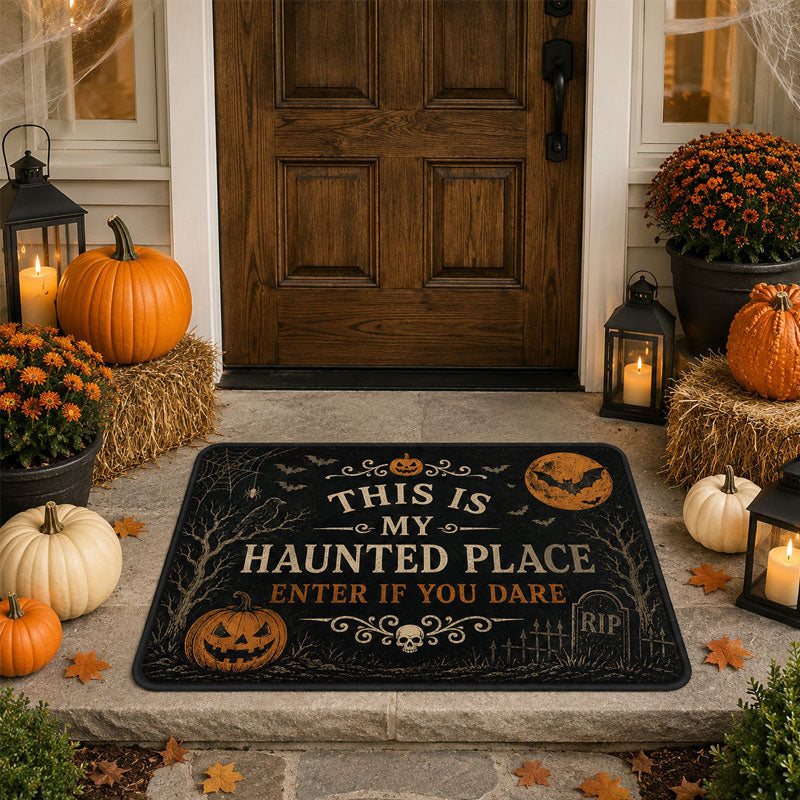 🎃Vintage Halloween Haunted Place Doormat – Spooky Front Door Welcome Mat