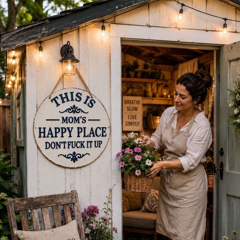 🏡 Mom’s Happy Place Sign – Funny Rustic Home Decor 😂
