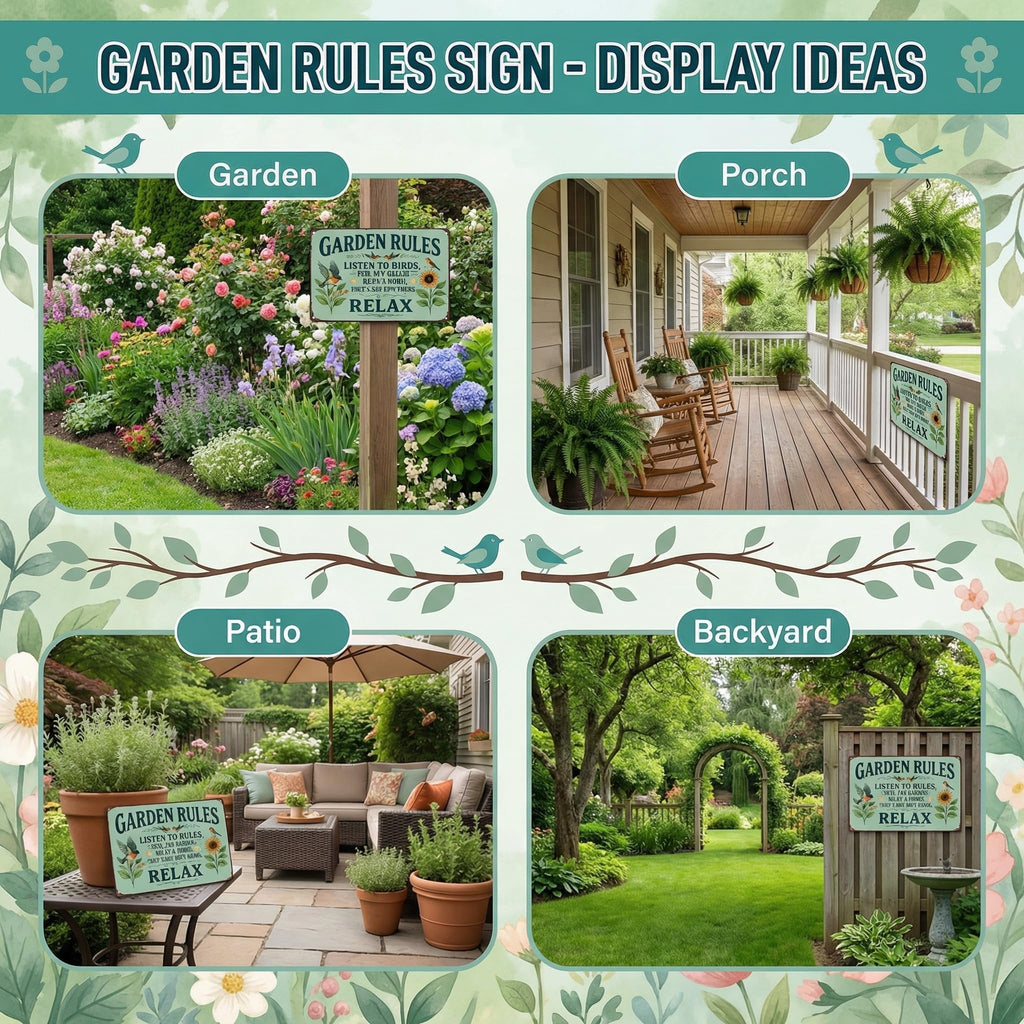 ✨Vintage "Garden Rules" Metal Sign - Relaxing Botanical Outdoor Decor