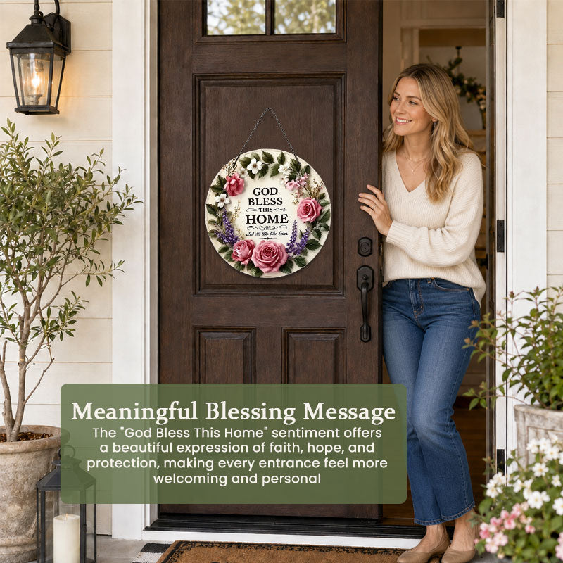 🌸 "May God Bless This Home" Floral Doorplate – A Heartfelt Blessing For Every Family 🙏