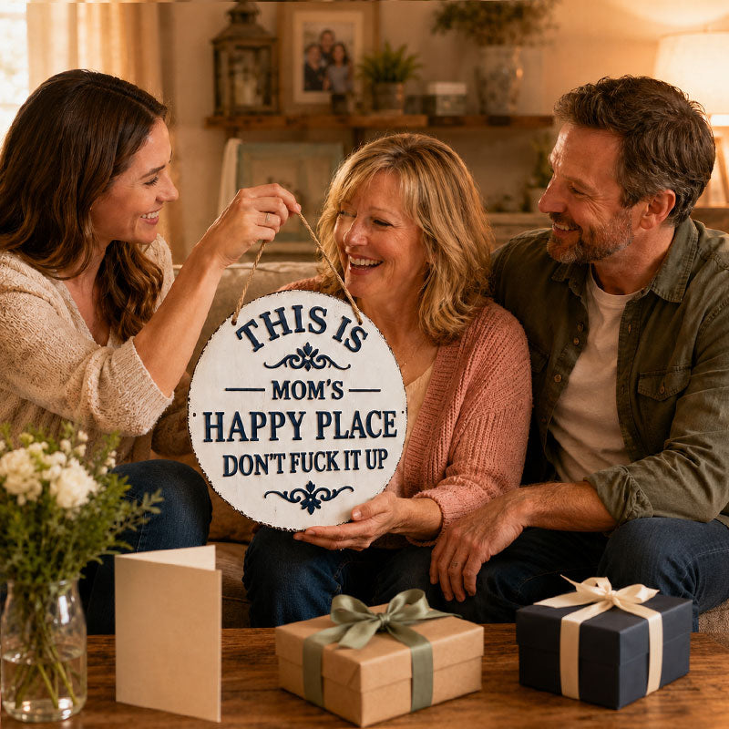 🏡 Mom’s Happy Place Sign – Funny Rustic Home Decor 😂