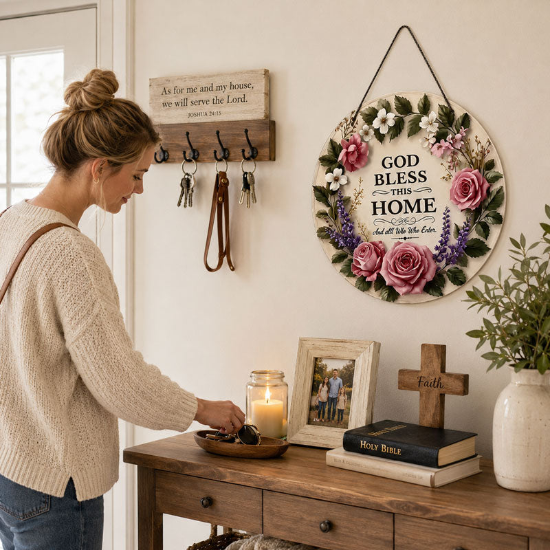 🌸 "May God Bless This Home" Floral Doorplate – A Heartfelt Blessing For Every Family 🙏