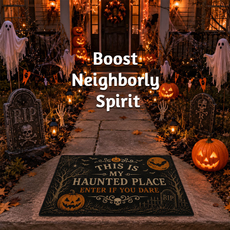 🎃Vintage Halloween Haunted Place Doormat – Spooky Front Door Welcome Mat