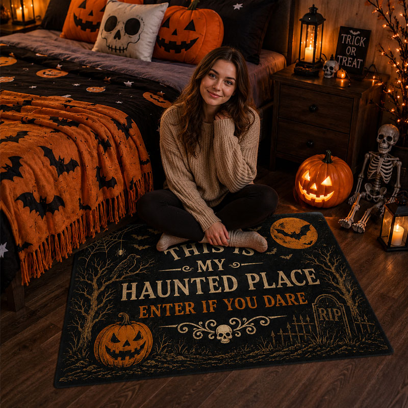 🎃Vintage Halloween Haunted Place Doormat – Spooky Front Door Welcome Mat