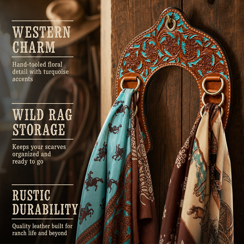 🤠Handcrafted Leather Horseshoe Wild Rag Holder | Western Scarf & Bandana Organizer