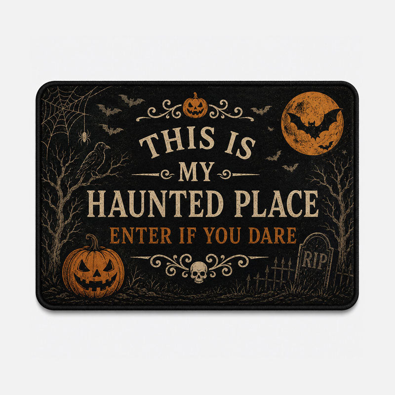 🎃Vintage Halloween Haunted Place Doormat – Spooky Front Door Welcome Mat