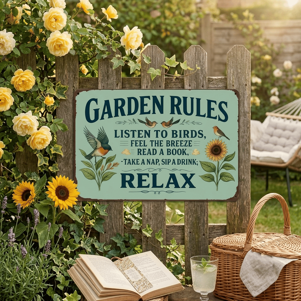 ✨Vintage "Garden Rules" Metal Sign - Relaxing Botanical Outdoor Decor