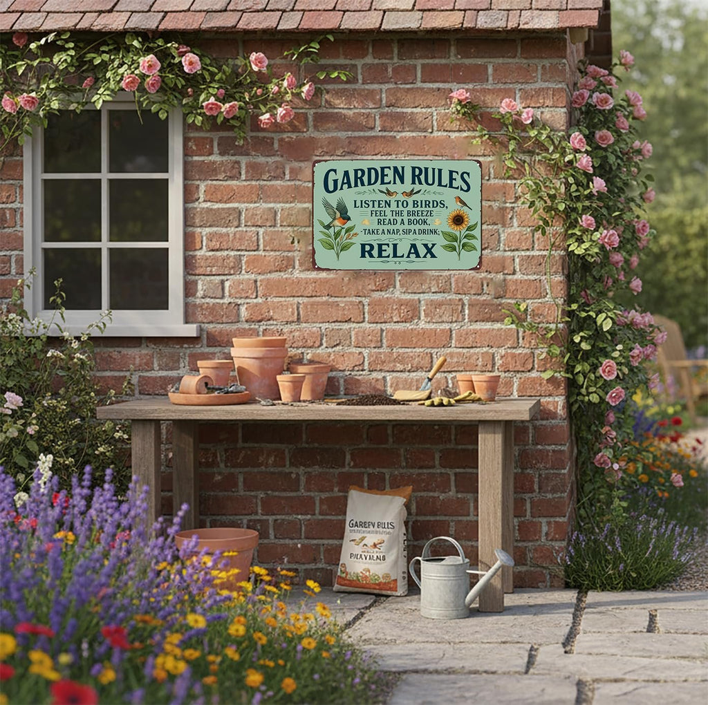 ✨Vintage "Garden Rules" Metal Sign - Relaxing Botanical Outdoor Decor