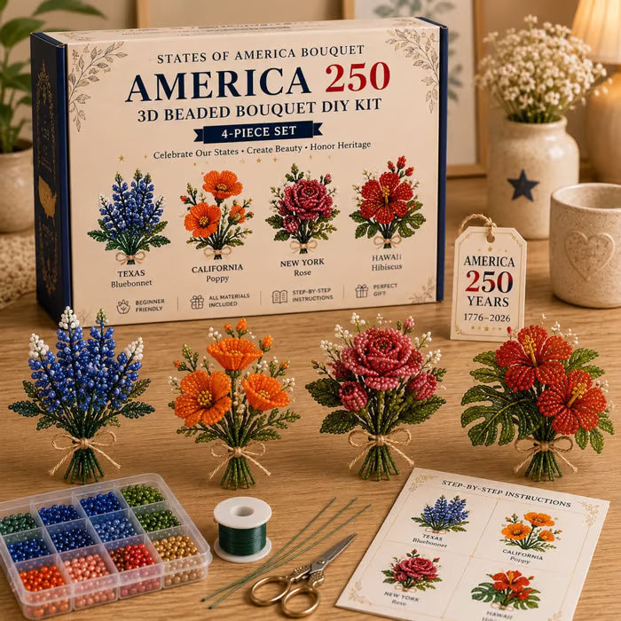 🌸America 250 Beaded Bouquet DIY Kit – Limited Edition Patriotic Craft Collection