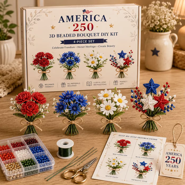 🌸America 250 Beaded Bouquet DIY Kit – Limited Edition Patriotic Craft Collection